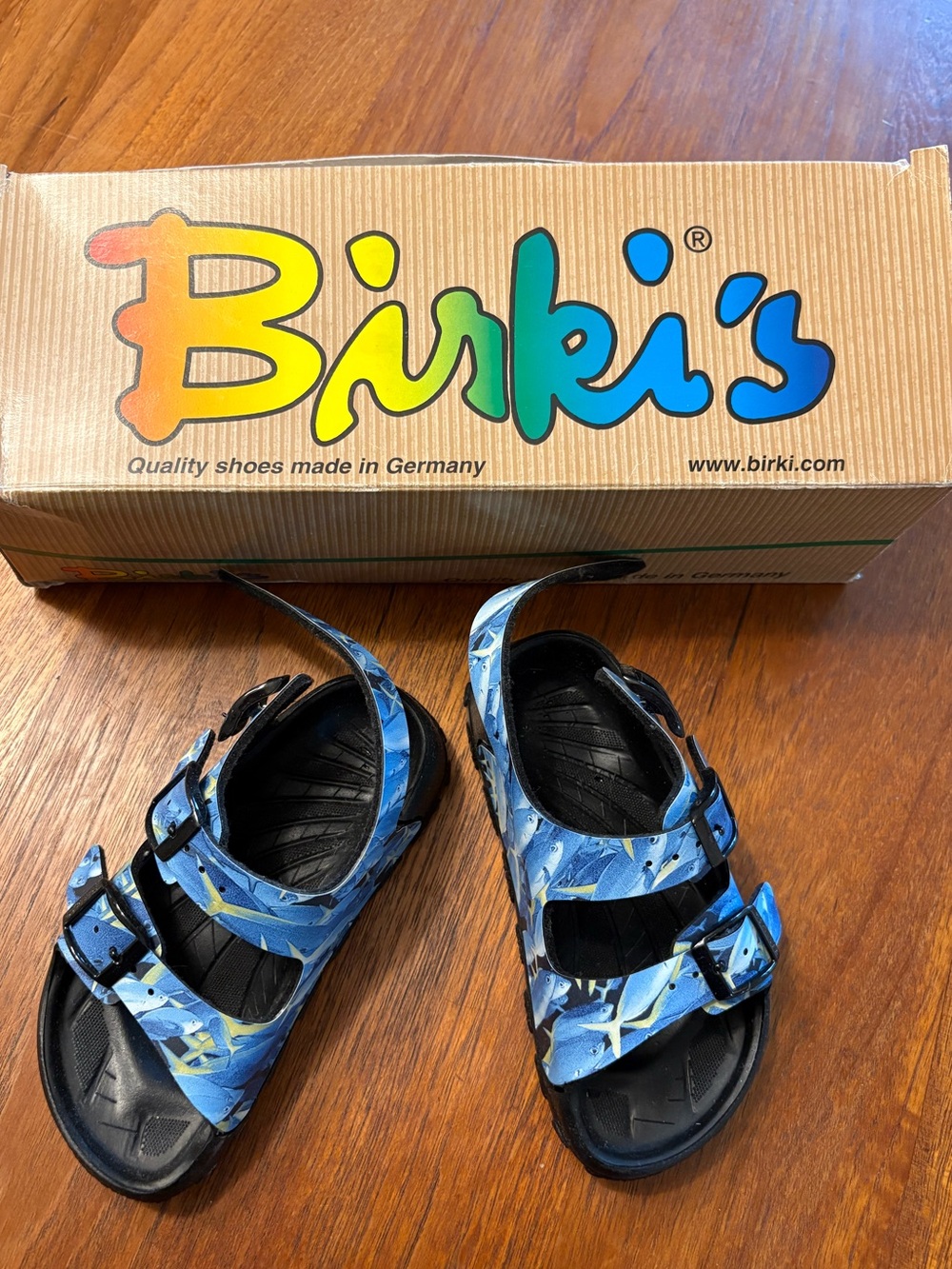 Birkis Kids Blue Fish Patterned Adjustable Sandals